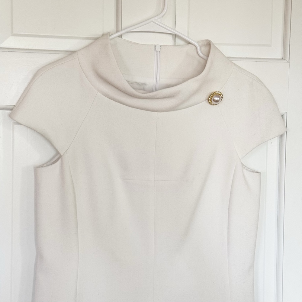 Harper Rose White Mock Neck A-Line Dress Size 6| Chic Minimalist Cap Sleeve - Picture 7 of 16